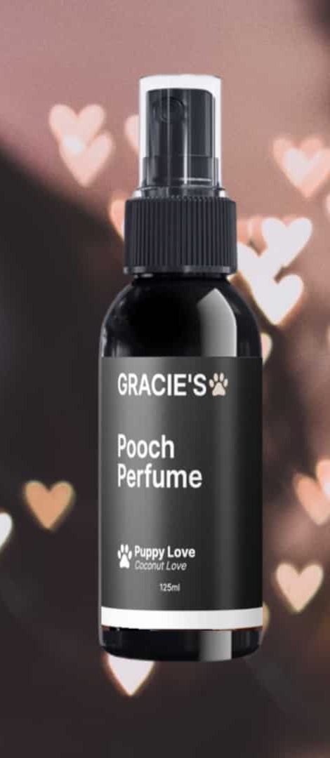 Gracie's Pooch Perfume Coconut Love bottle with soft heart lights
